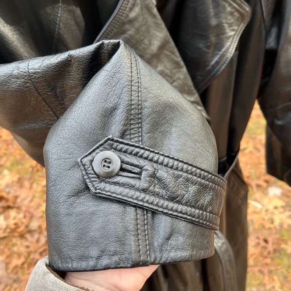 90s Wilsons Leather Maxi Trench Coat Black Men’s Size S - Picture 12 of 16